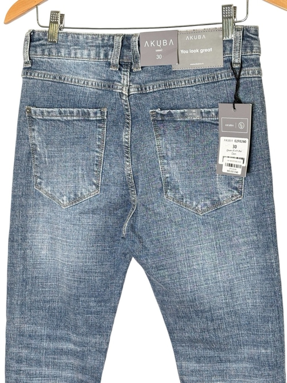 NWT Akuba Slim Fit Skinny Jeans Faded Blue Distressed Whiskered Denim • Size 30 - Picture 4 of 12